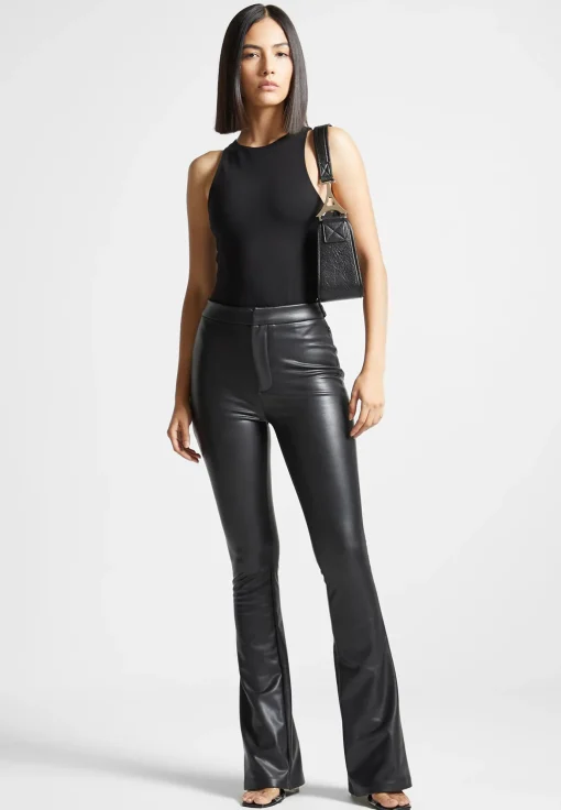 Vegan Leather Mini Flared Leggings - Black