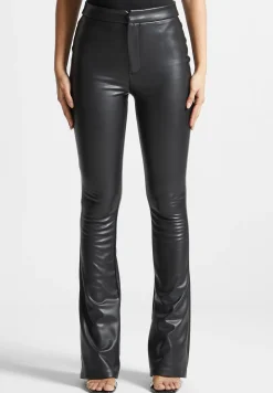 Vegan Leather Mini Flared Leggings - Black
