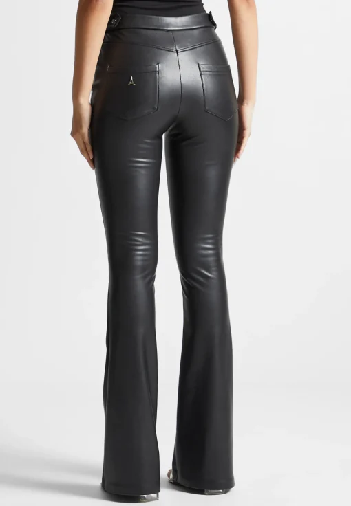 Vegan Leather Mini Flared Leggings - Black