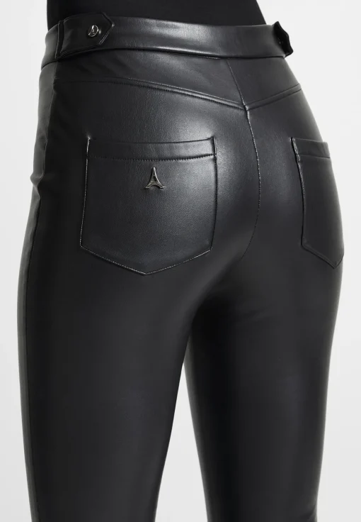 Vegan Leather Mini Flared Leggings - Black