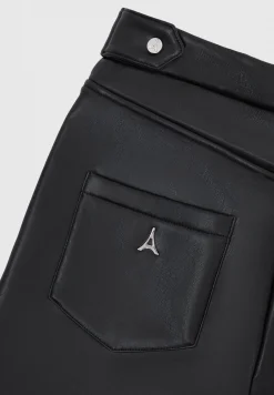 Vegan Leather Mini Flared Leggings - Black