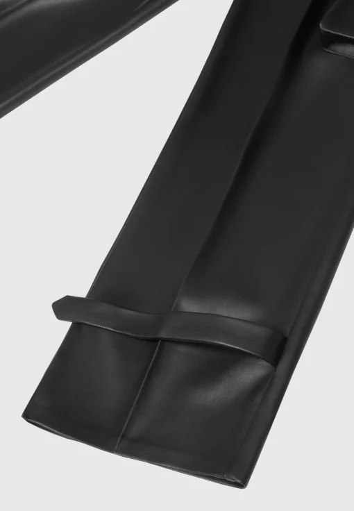 Vegan Leather Pleated Cargo Trousers - Black