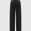 Vegan Leather Pleated Trousers with Eiffel Belt - Black