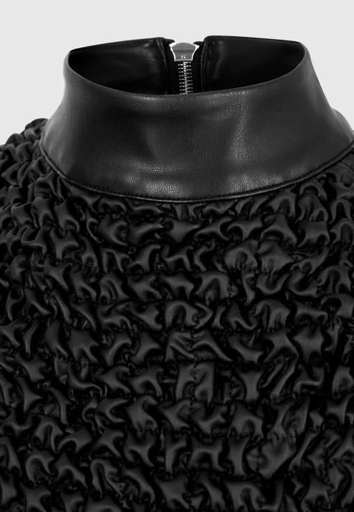 Vegan Leather Popcorn Texture Contour Dress - Black
