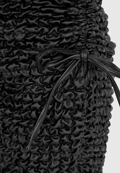 Vegan Leather Popcorn Texture Contour Dress - Black