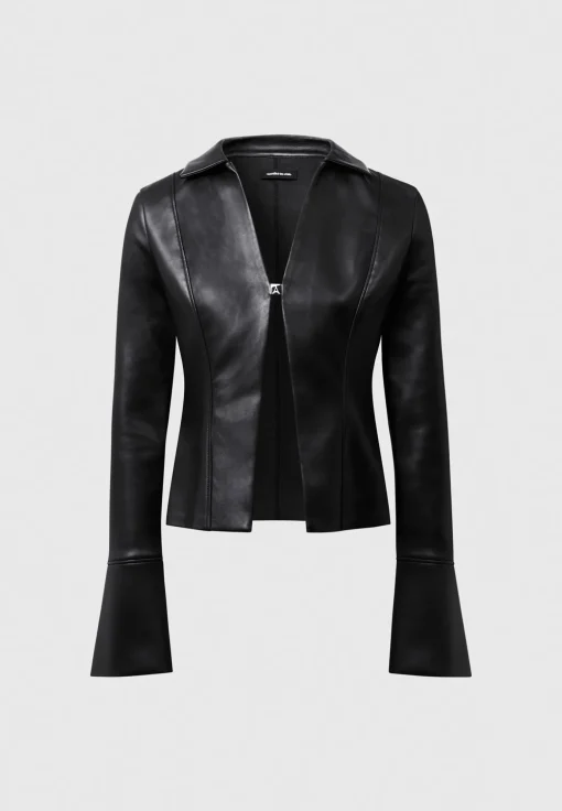 Vegan Leather Shirt with Clasp - Black