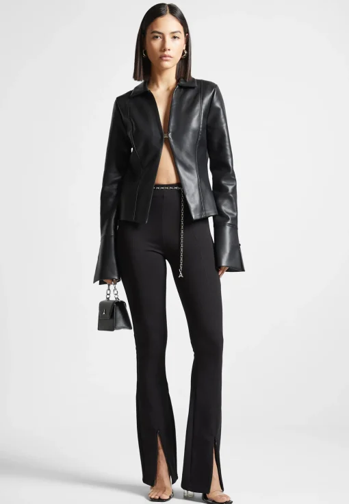 Vegan Leather Shirt with Clasp - Black