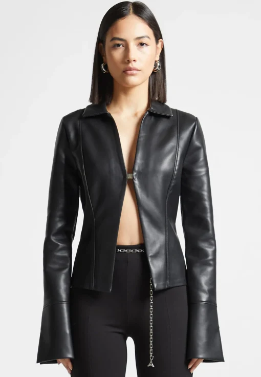 Vegan Leather Shirt with Clasp - Black