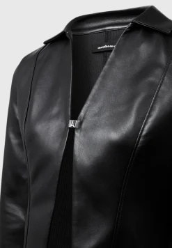 Vegan Leather Shirt with Clasp - Black
