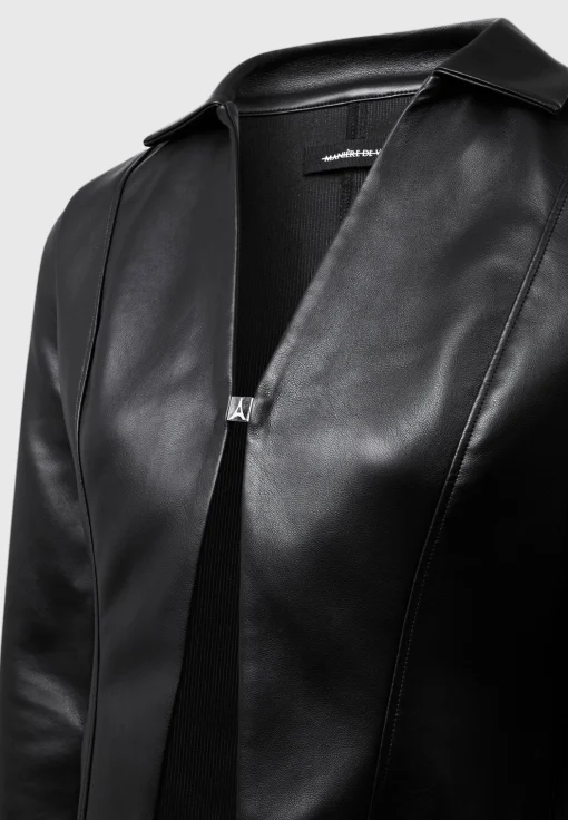 Vegan Leather Shirt with Clasp - Black