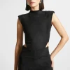 Vegan Suede Wide Shoulder Bodysuit - Black