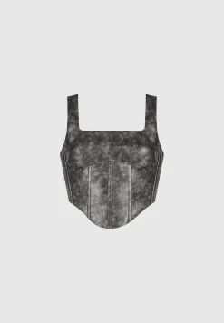 Vintage Vegan Leather Corset Top - Grey