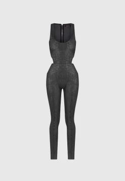 Vintage Vegan Leather Corset Jumpsuit - Black