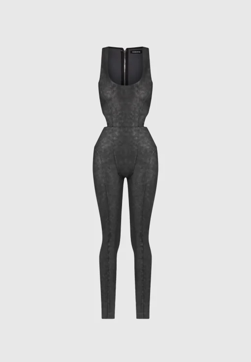 Vintage Vegan Leather Corset Jumpsuit - Black