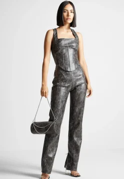 Vintage Vegan Leather Corset Top - Grey