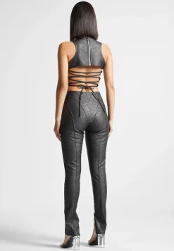 Vintage Vegan Leather Corset Jumpsuit - Black