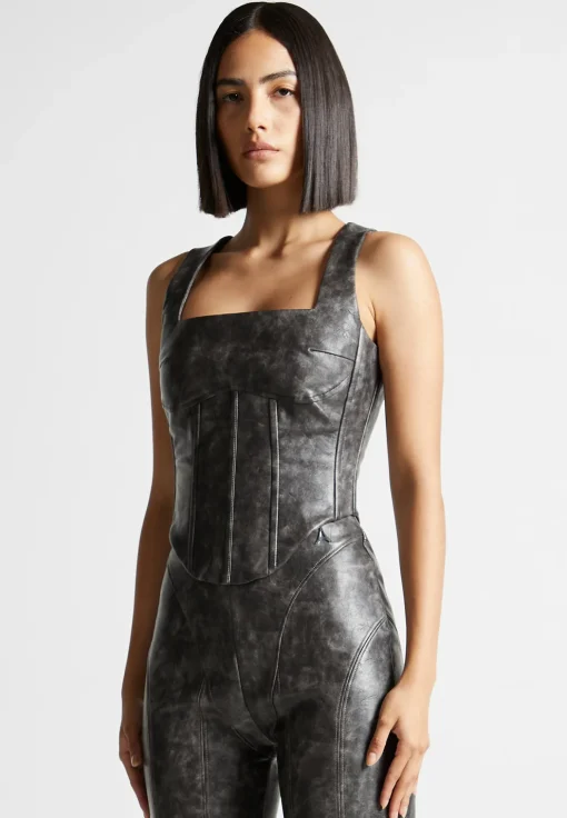 Vintage Vegan Leather Corset Top - Grey