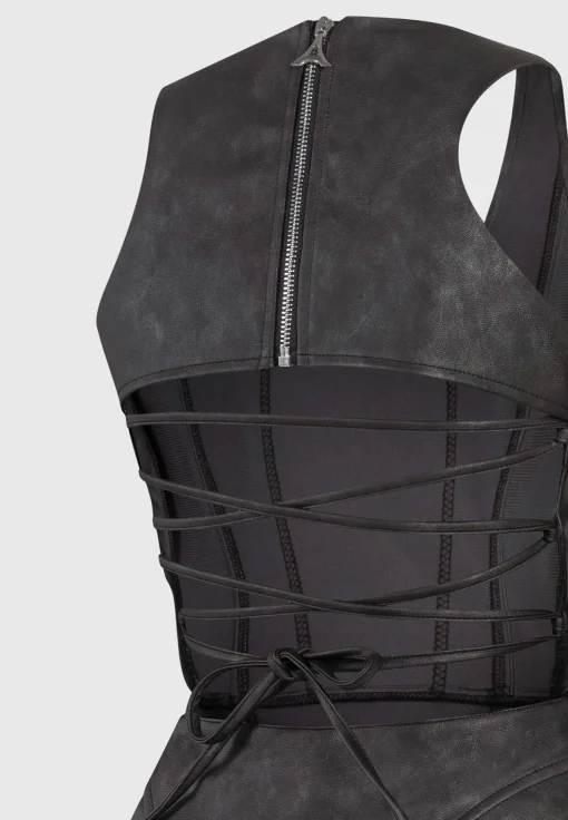 Vintage Vegan Leather Corset Jumpsuit - Black