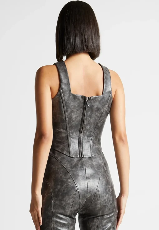 Vintage Vegan Leather Corset Top - Grey