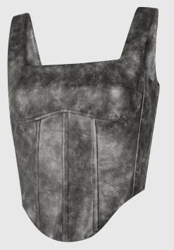 Vintage Vegan Leather Corset Top - Grey