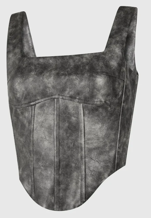 Vintage Vegan Leather Corset Top - Grey
