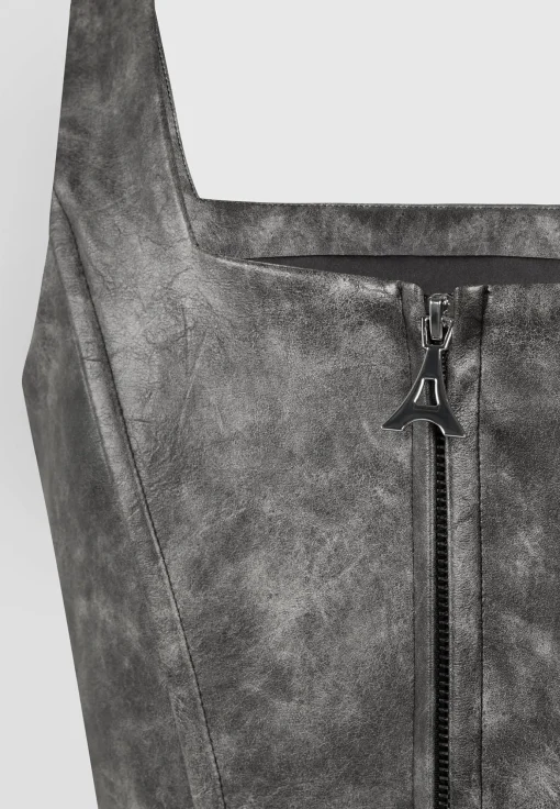 Vintage Vegan Leather Corset Top - Grey