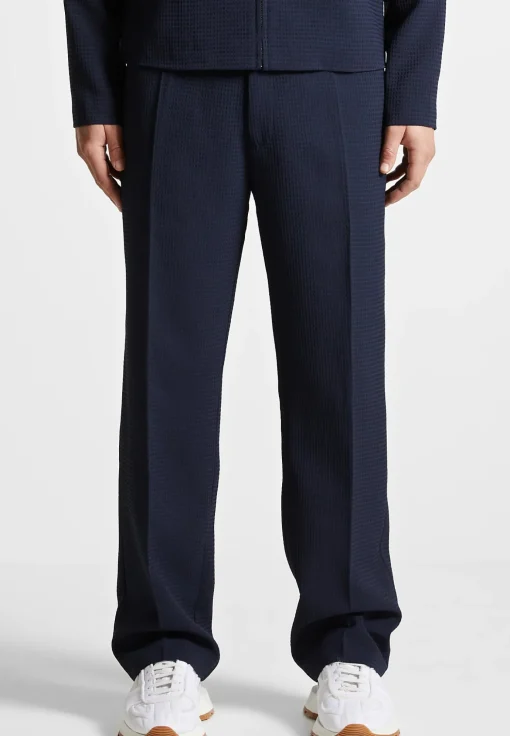 Waffle Seersucker Trousers - Navy