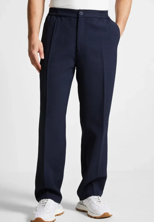 Waffle Seersucker Trousers - Navy