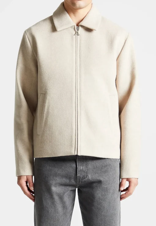 Wool Blend Boxy Jacket - Beige
