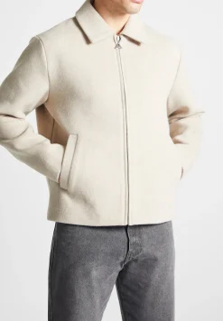 Wool Blend Boxy Jacket - Beige
