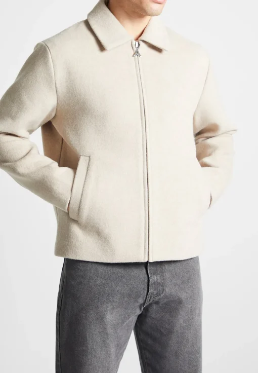 Wool Blend Boxy Jacket - Beige