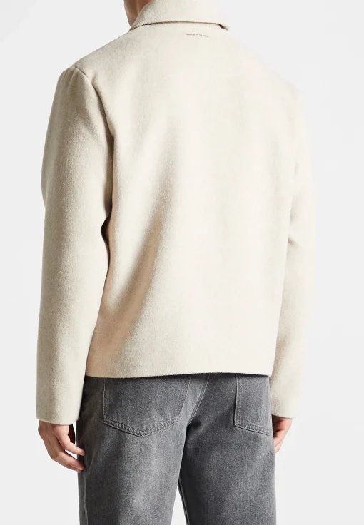 Wool Blend Boxy Jacket - Beige