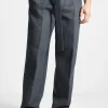 Wool Blend Marl Belted Trousers - Charcoal Grey