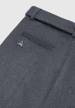 Wool Blend Marl Belted Trousers - Charcoal Grey