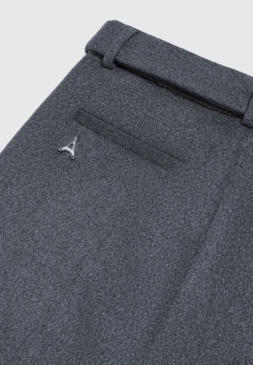 Wool Blend Marl Belted Trousers - Charcoal Grey