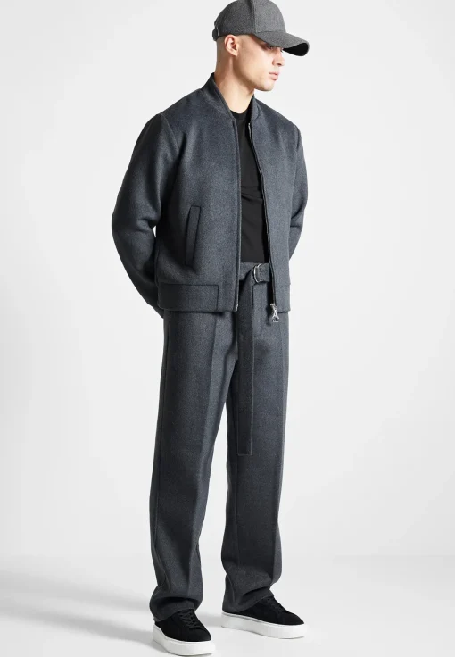 Wool Blend Marl Bomber Jacket - Charcoal Grey