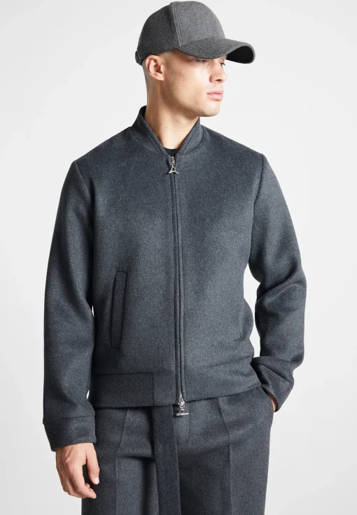 Wool Blend Marl Bomber Jacket - Charcoal Grey
