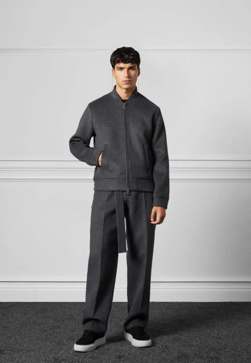 Wool Blend Marl Bomber Jacket - Charcoal Grey