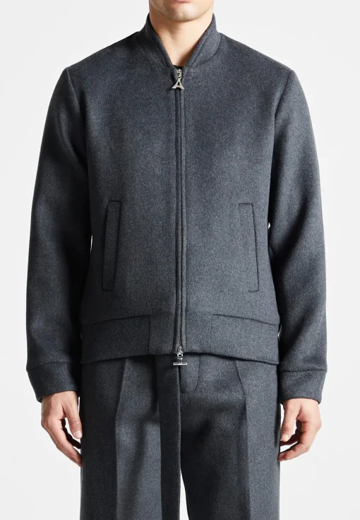 Wool Blend Marl Bomber Jacket - Charcoal Grey