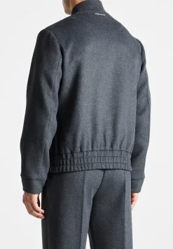 Wool Blend Marl Bomber Jacket - Charcoal Grey