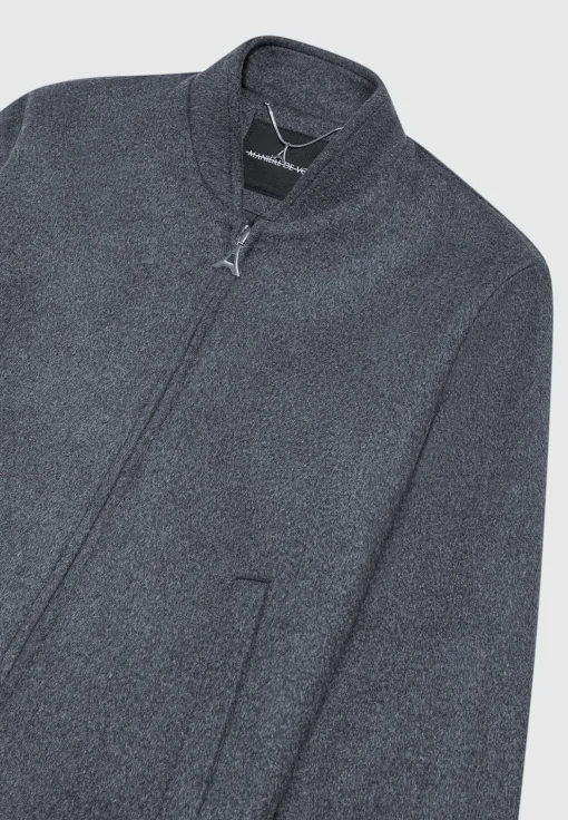 Wool Blend Marl Bomber Jacket - Charcoal Grey