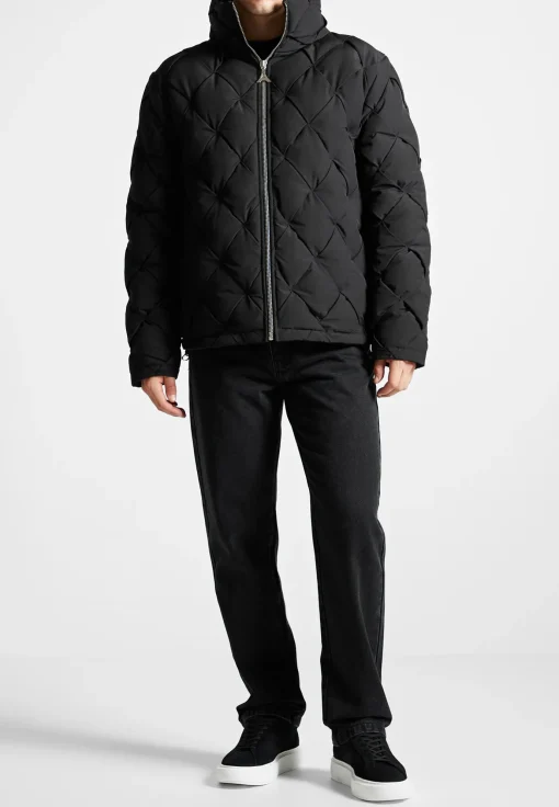 Woven Interlock Puffer Jacket - Black