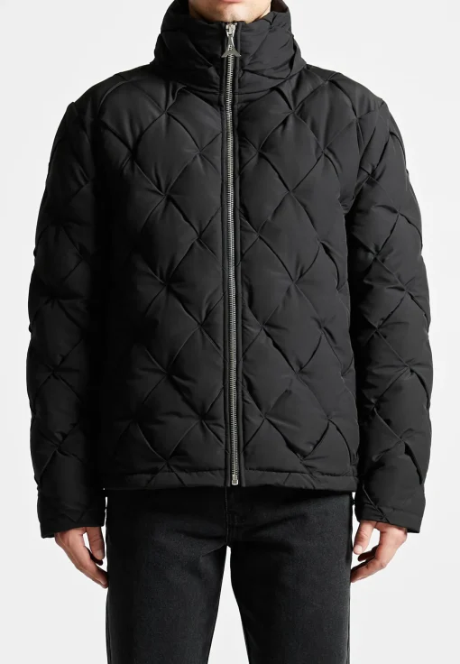 Woven Interlock Puffer Jacket - Black