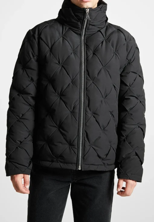 Woven Interlock Puffer Jacket - Black