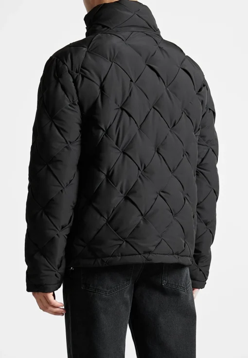 Woven Interlock Puffer Jacket - Black