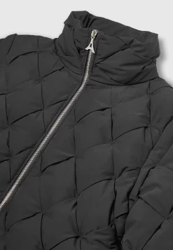 Woven Interlock Puffer Jacket - Black