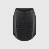 Woven Leather Dipped Waist Mini Skirt - Black