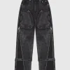 Zip Detail Denim Cargo Pants - Washed Black