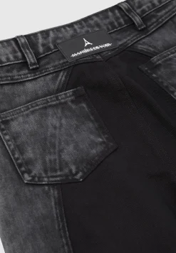 Zip Detail Denim Cargo Pants - Washed Black