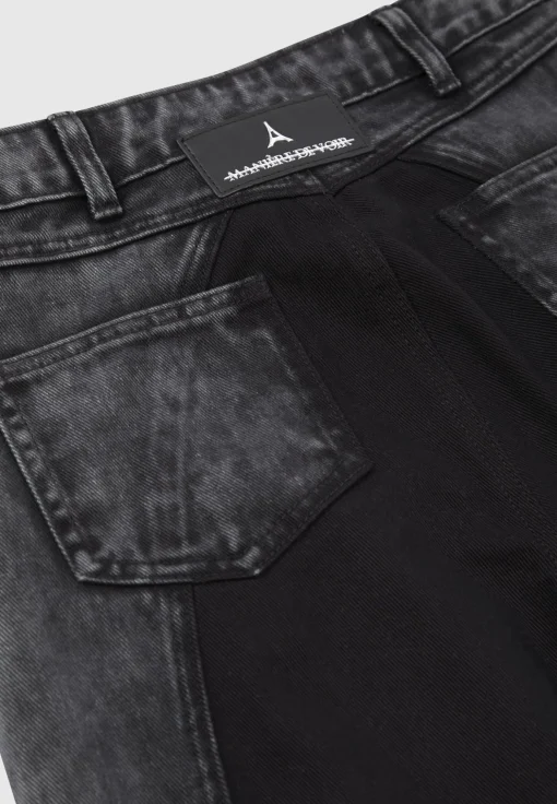 Zip Detail Denim Cargo Pants - Washed Black
